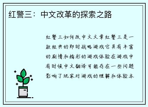 红警三：中文改革的探索之路